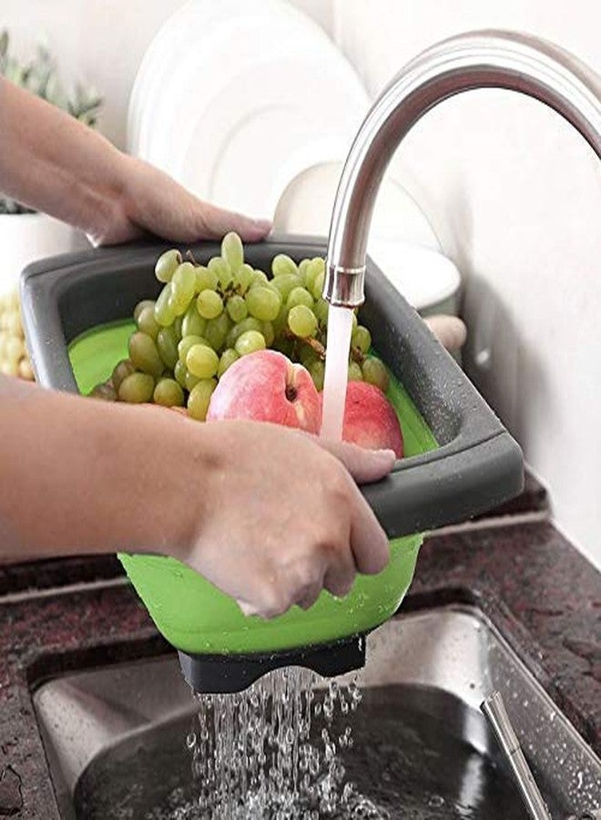 GION Silicone Collapsible Food Washing Drainer Strainers Basket Colander Fruit Noodles Rice Pulses Vegetable Pasta Drainer with Extendable Handles (1Pcs) - Image 3